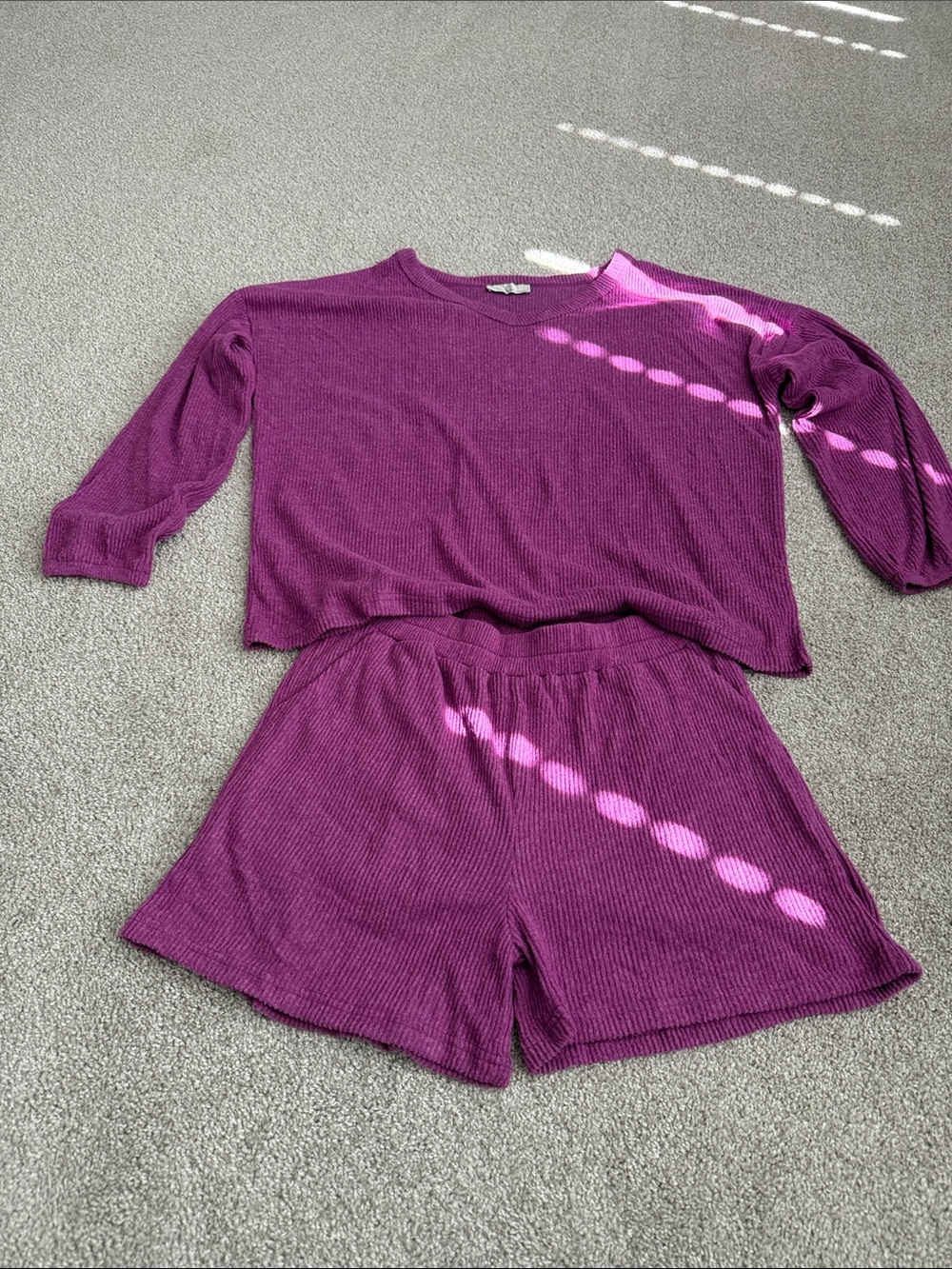 Zenana Women’s  Ribbed Purple Pajama Set - Soft Lounge Top & Shorts